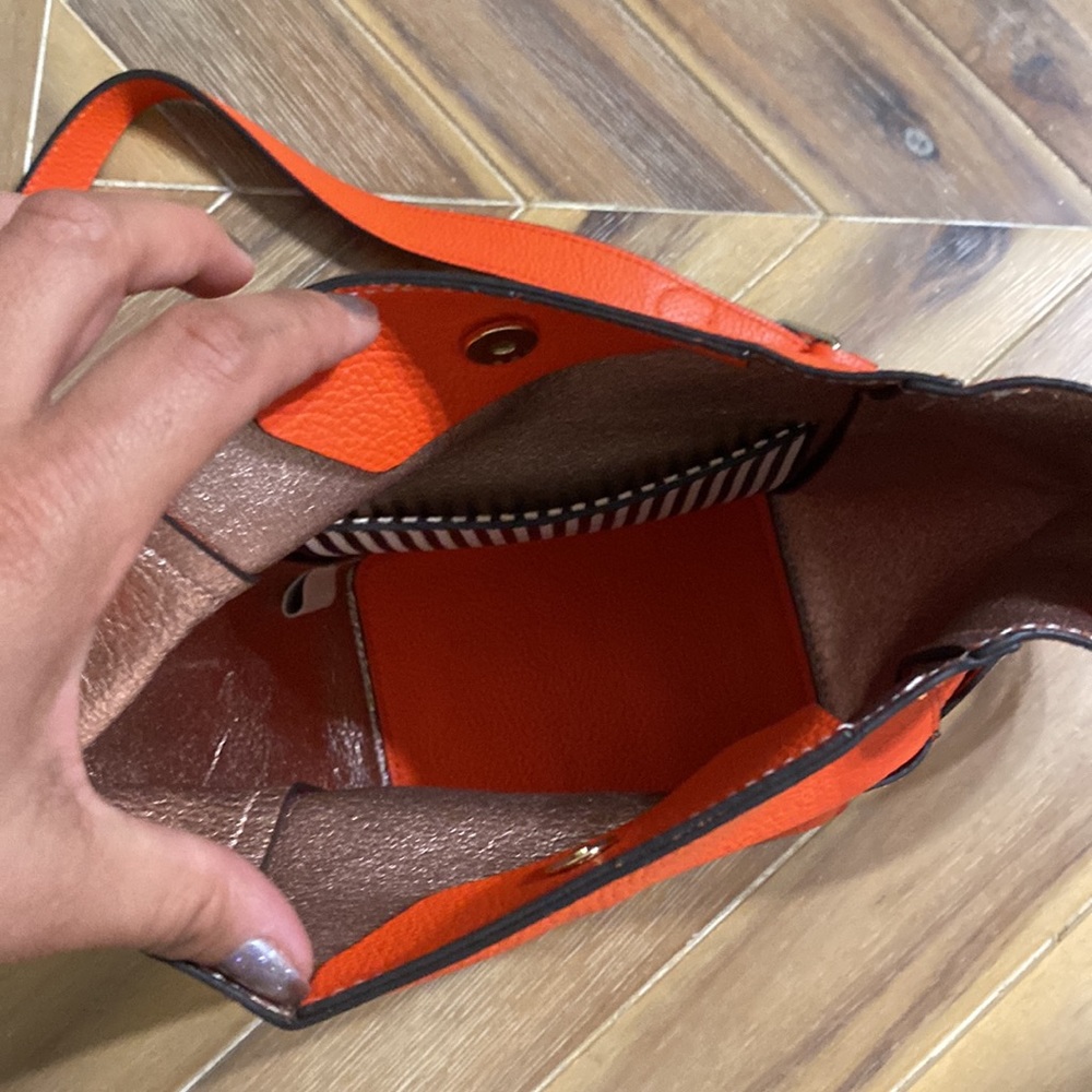 Henri Bendel Orange Influencer Mini Hobo Bucket Cross Body Bag - Picture 3 of 7
